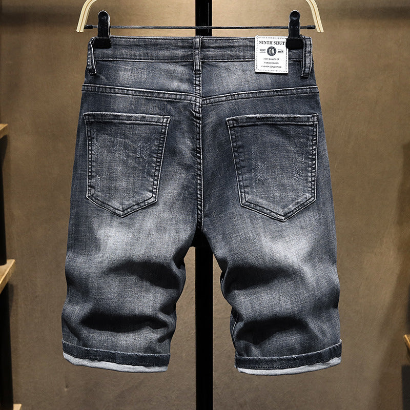 Summer Fashion Brand Worn Out Denim Shorts Youth Handsome 5-point Denim Small Straight Breeches Men"s Denim Pants Jeans - Velora
