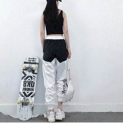 High Waist Letter Spliced Summer Street Cargo Pants Women - Velora