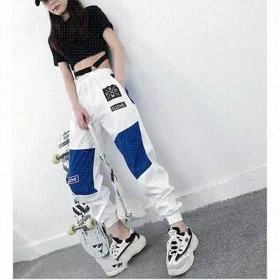 High Waist Letter Spliced Summer Street Cargo Pants Women - Velora