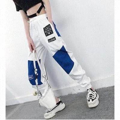 High Waist Letter Spliced Summer Street Cargo Pants Women - Velora