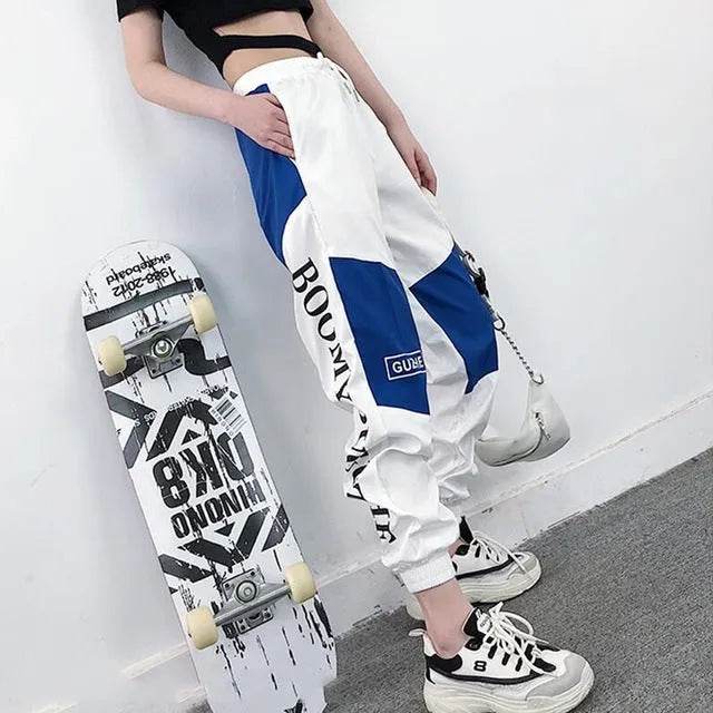 High Waist Letter Spliced Summer Street Cargo Pants Women