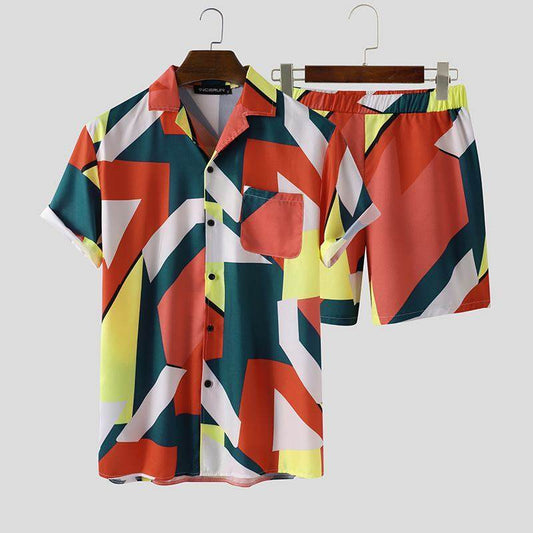 Man Vintage Printing Hawaiian Suits Men Summer Sets Short - Velora