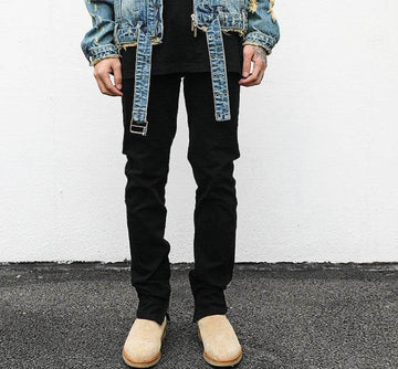 Ankle Zip Denim Jeans for Men | Black Slim Fit