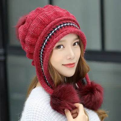 Women Cozy Knit Fleece-Feel Beanie With Ear Flaps Winter Hat Perfect For Skiing & Outdoor Activities - Velora