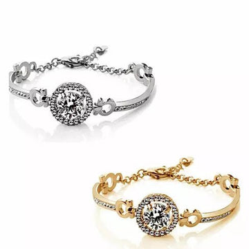 Queen's Luck Swarovski Crystal Bracelets In White And Yellow Gold Overlay