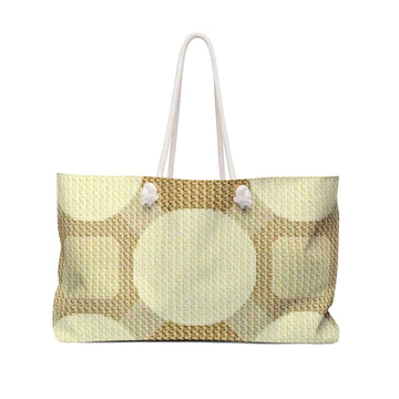 Neutral Geometric Circles Weekender Bag, Retro Beige Pattern Tote, Mom Lifestyle Travel Carryall, Large Beach Handbag