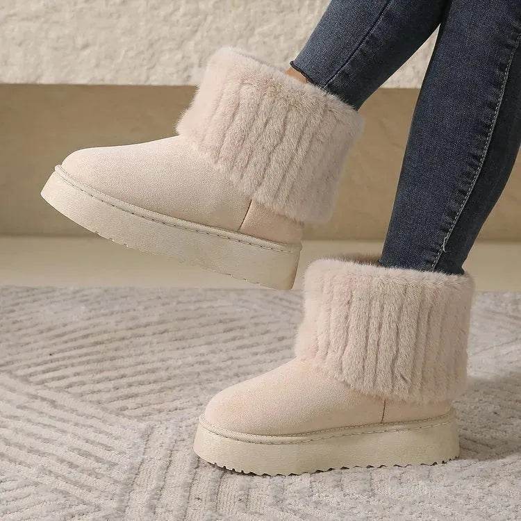 Thick-soled Plush Snow Boots Winter Warm Mid-tube Furry Cotton Shoes For Women Short Boot - Velora