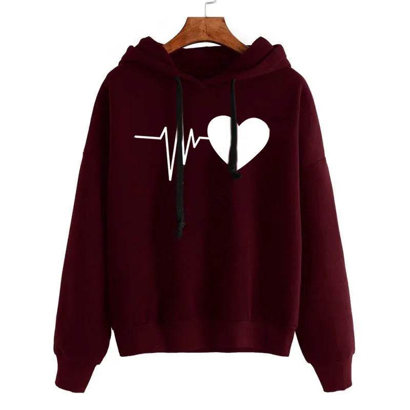 Unisex Heart Print Streetwear Hoodies sweatshirt Pullover Long Sleeve Clothes - Velora