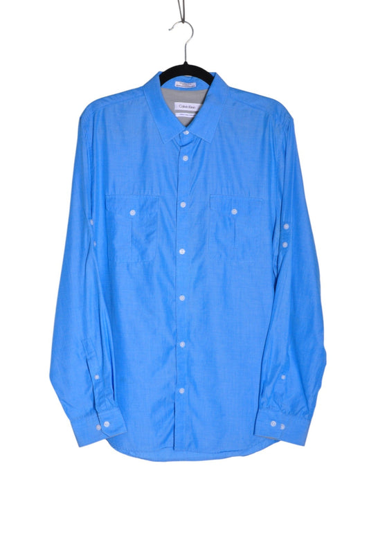CALVIN KLEIN Men Button Down Tops Regular fit in Blue - L - Velora