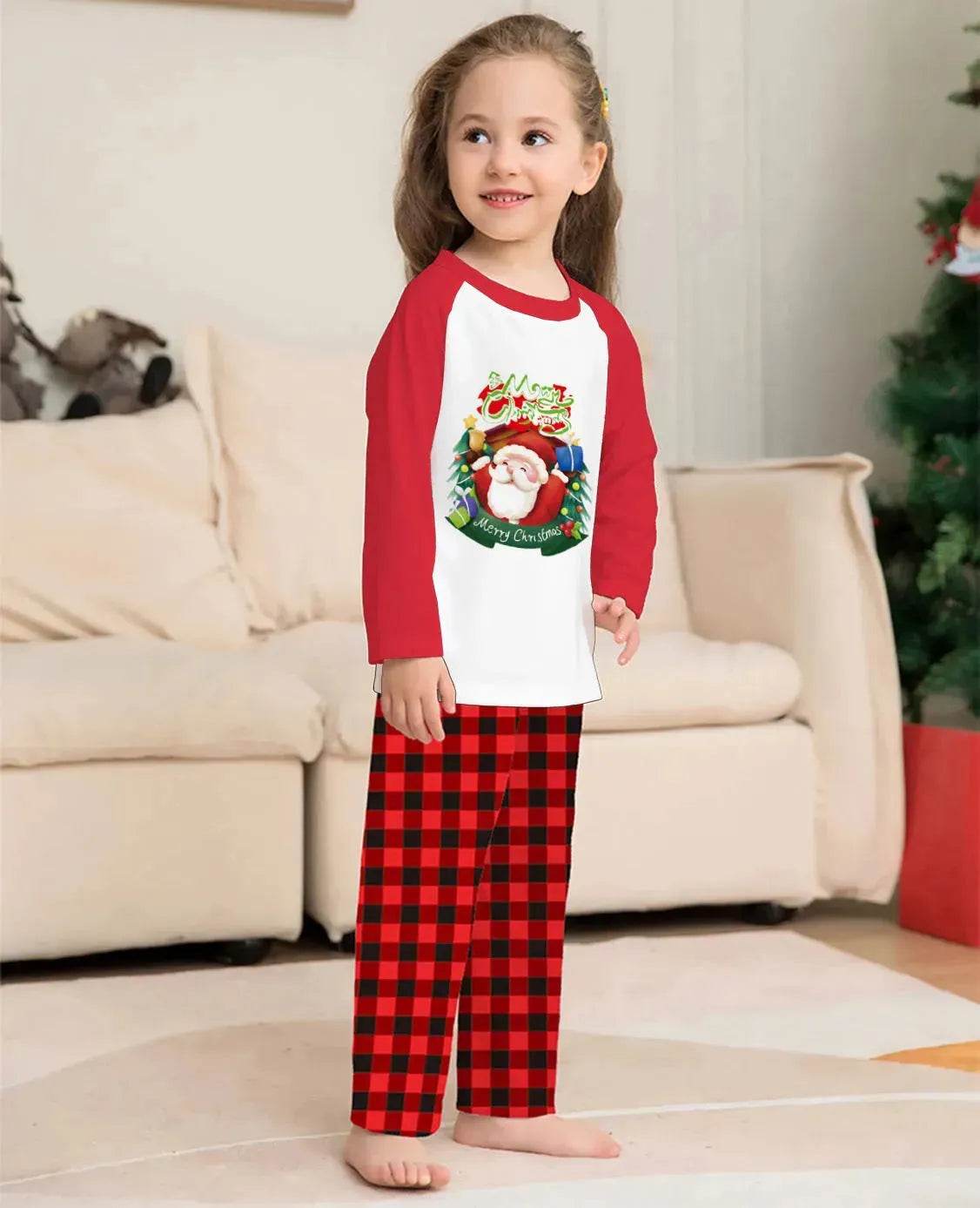 Christmas Parent-Child Clothes Set Long Sleeve T-Shirt Plaid Pants Family Matching Pajamas - Velora
