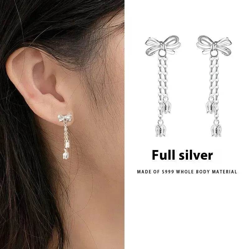 Silver Drop Earrings Tassel Bone Stud Earrings - Velora