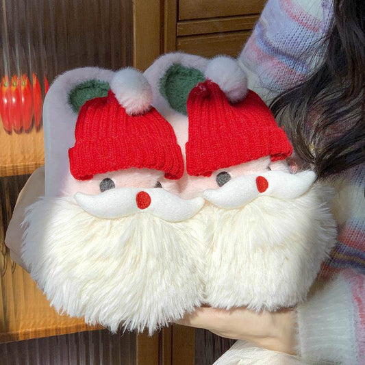 Cute Christmas Santa Claus Home Slippers Winter Warm Indoor Non-slip Floor Plush Shoes For Women - Velora