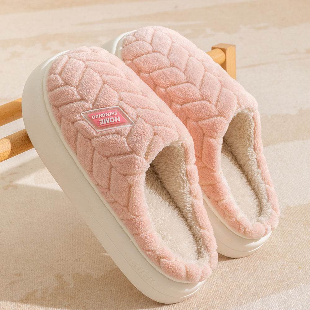 New Non-slip Thick-soled Plush Slippers Couple Winter Warm Home Slipper Indoor Fleece Shoes For Women Men - Velora