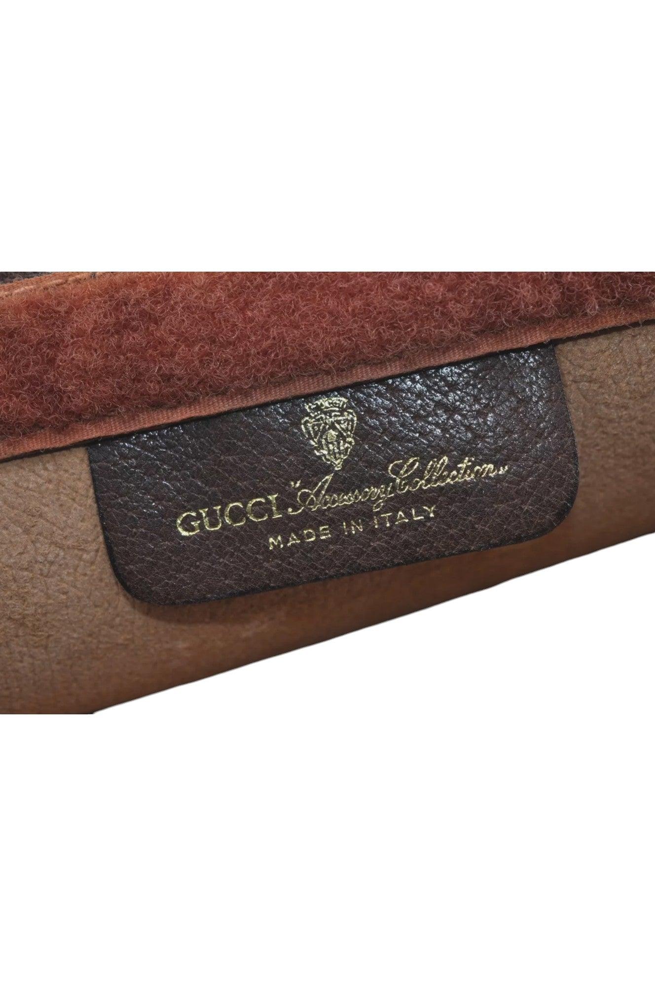 GUCCI Web Sherry Line Clutch Hand Bag Purse GG PVC Leather Brown 8044K - Velora