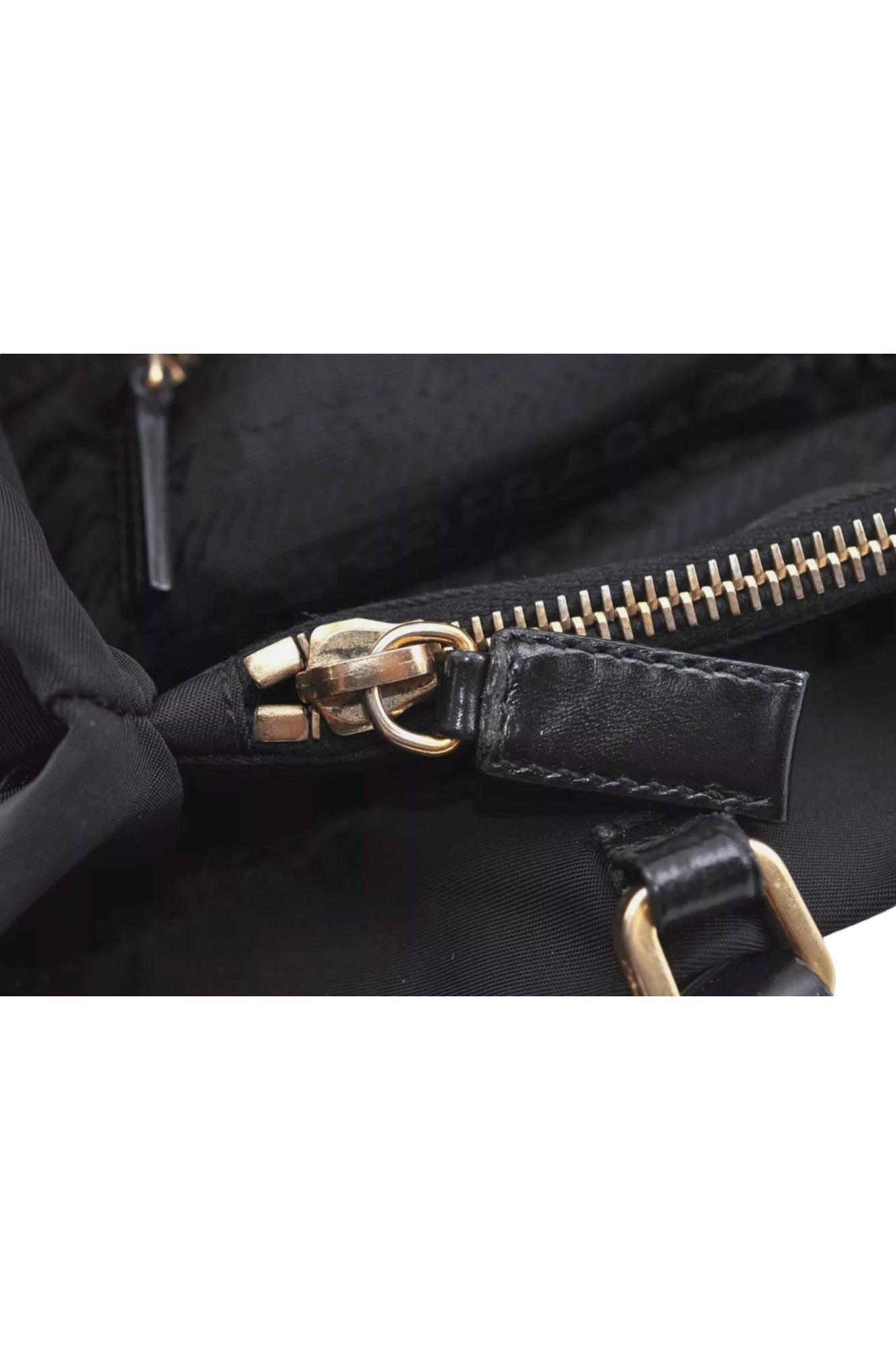 PRADA Vintage Nylon Tessuto Leather Shoulder Bag Purse Black 9107K - Velora