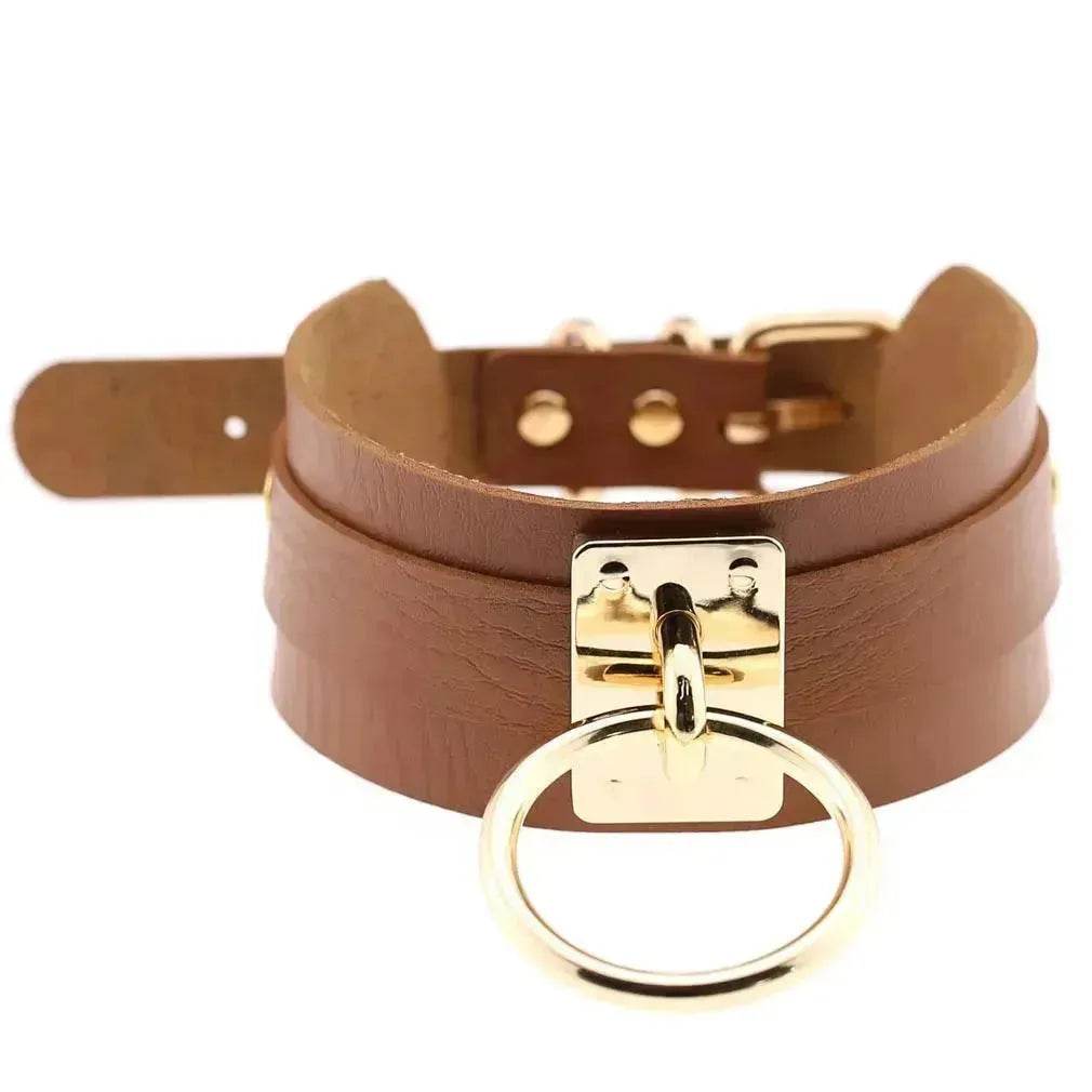 Gothic Punk Wide PU Leather O Ring BDSM Collar Choker Necklace Women Bondage Collar - Velora