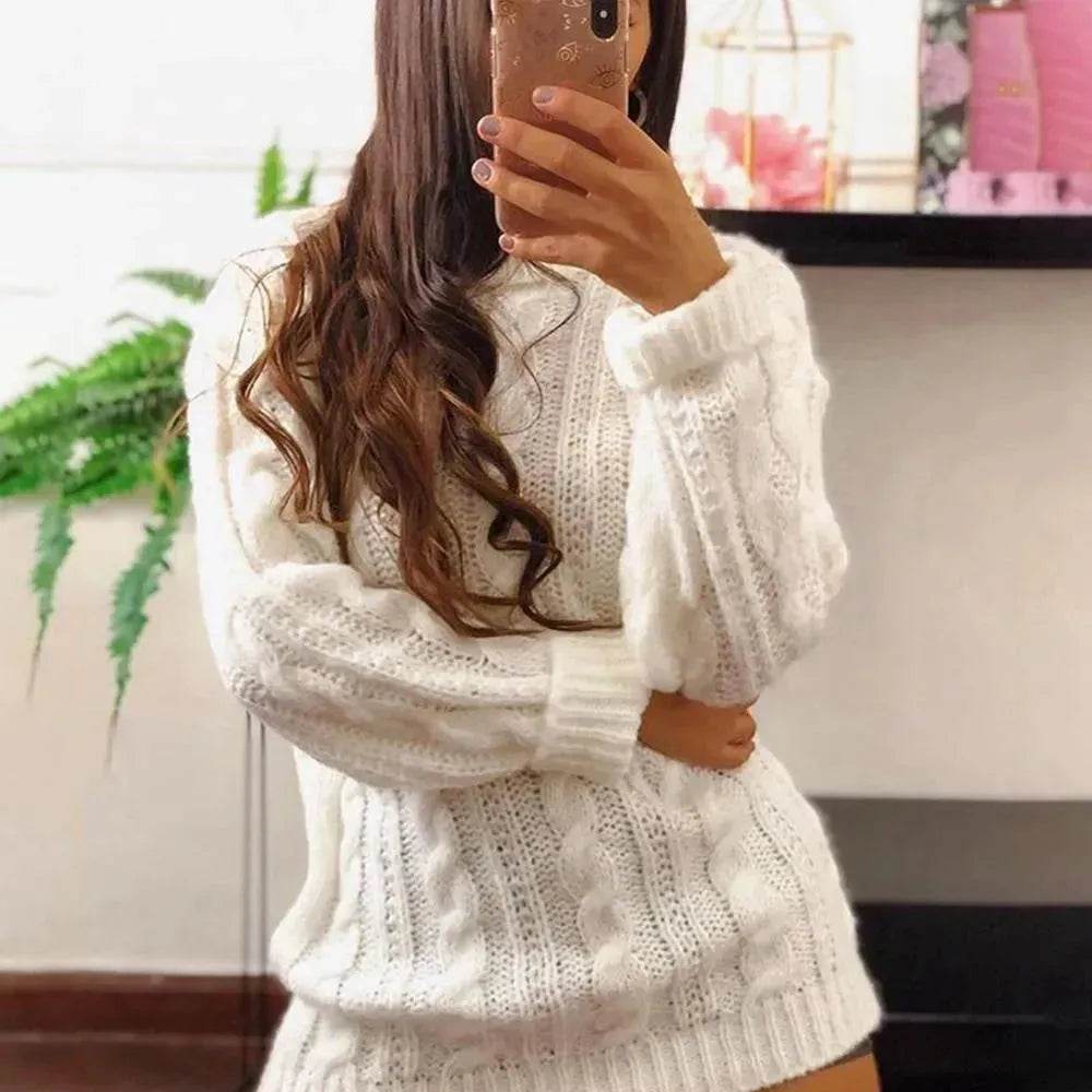 Ladies Casual Autumn Winter Oversized Mini sweater dress - Velora