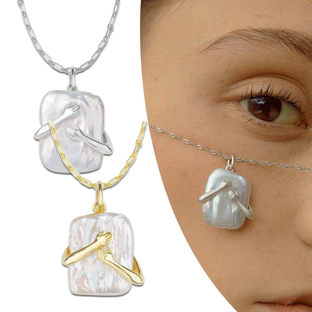 Unique Square Baroque Pearl Couple Pendant Necklace Valentines Day Lover Gift Party Jewelry - Velora