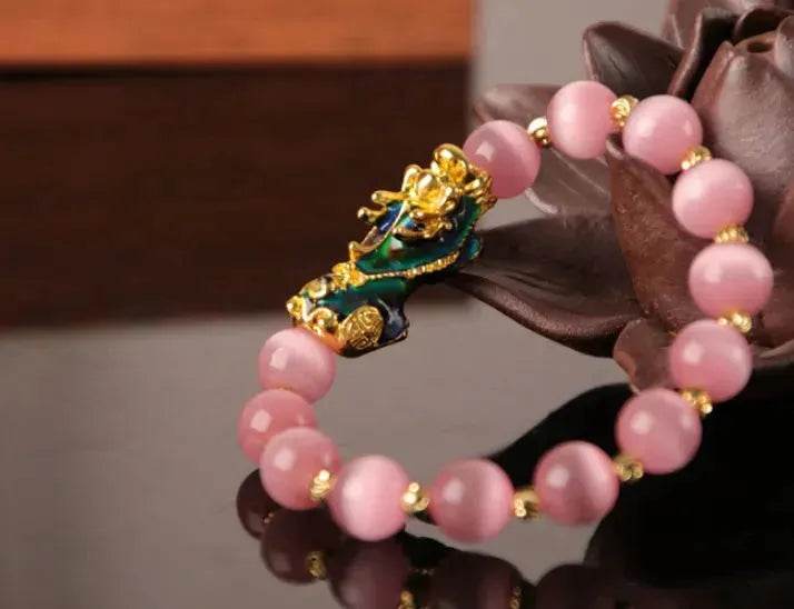 3D Gold Plated PiXiu Crystal Beaded Bracelet - Velora