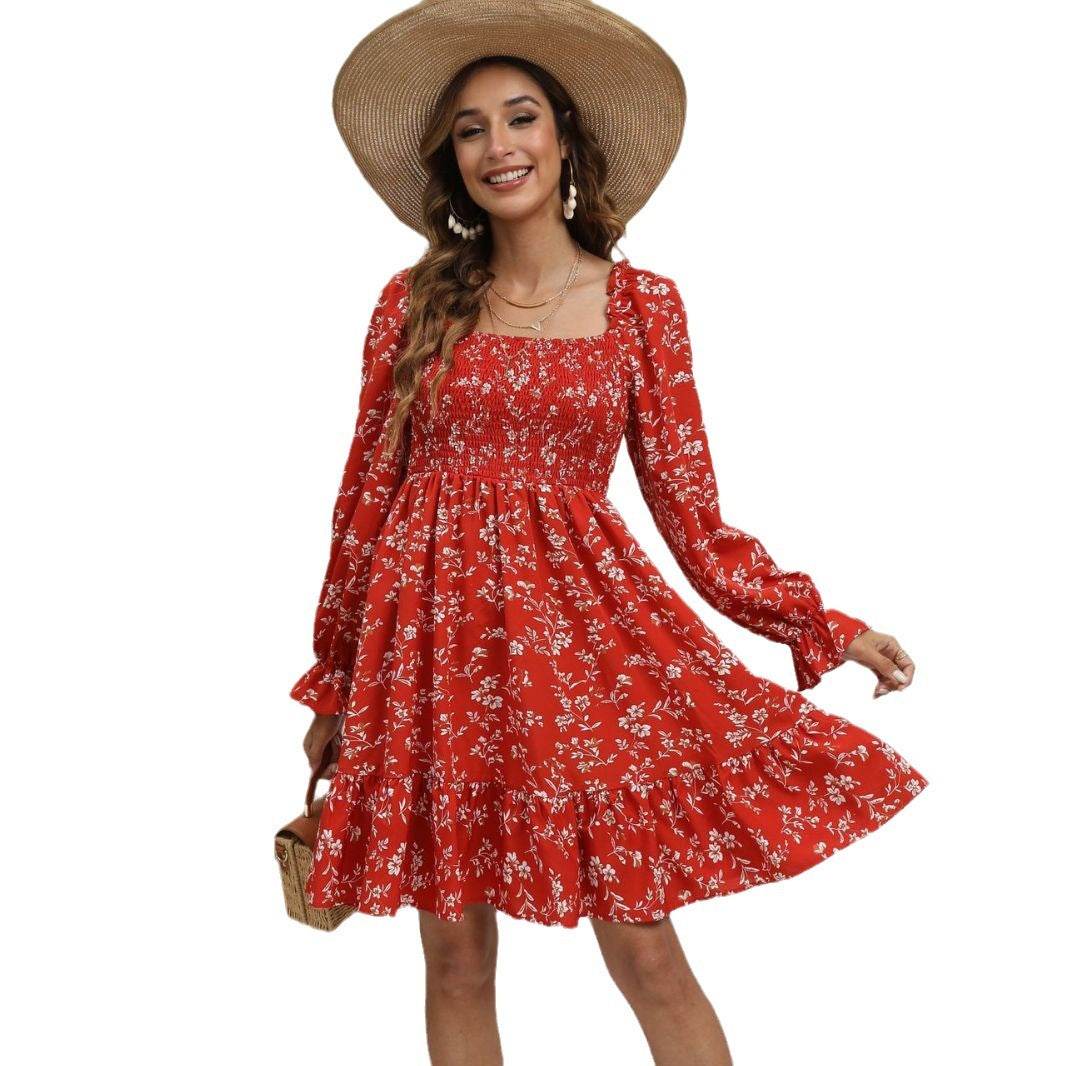 Casual Spring And Summer lantern Sleeve floral Mini Dress - Velora