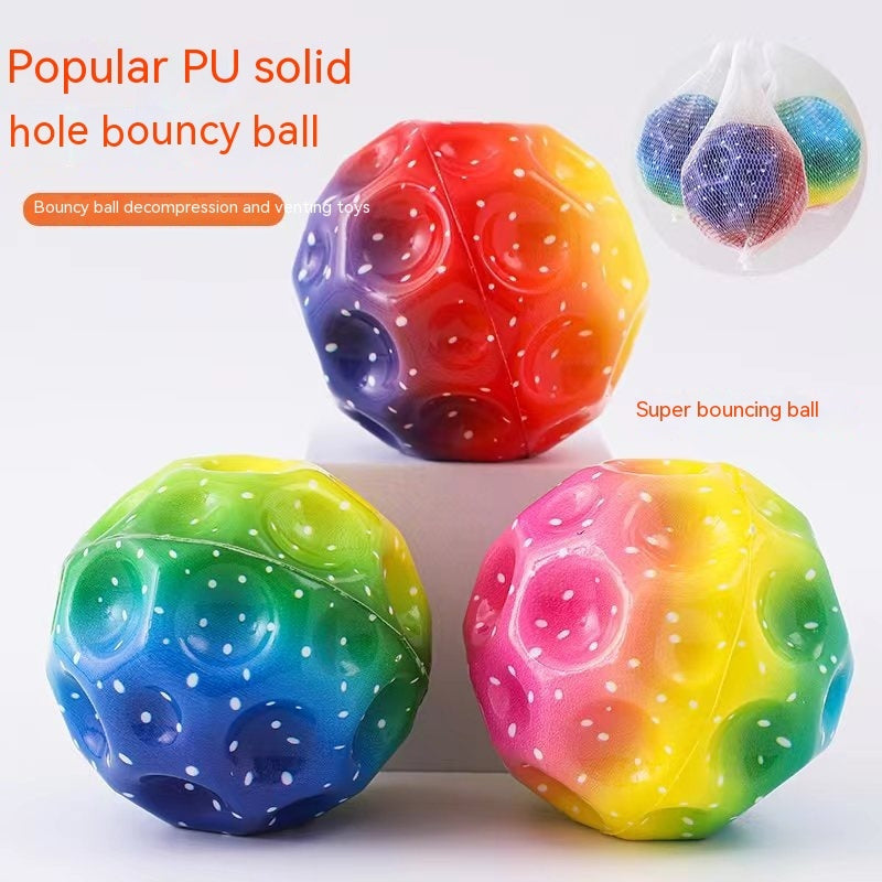 Colorful Hole Ball Soft Bouncy Ball Anti-fall Moon Shape Porous Bouncy Ball Kids Indoor Toys Ergonomic Design Elastic Ball Velora