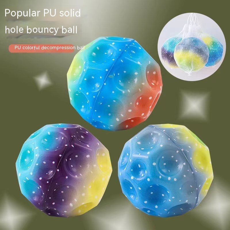Colorful Hole Ball Soft Bouncy Ball Anti-fall Moon Shape Porous Bouncy Ball Kids Indoor Toys Ergonomic Design Elastic Ball Velora