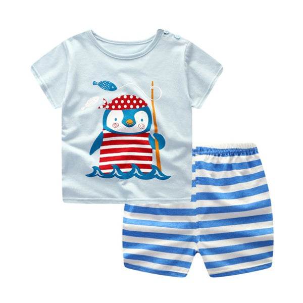 Cartoon Clothing Baby Boy Summer Clothes T-shirt Baby Girl Casual Clothing Sets - Velora