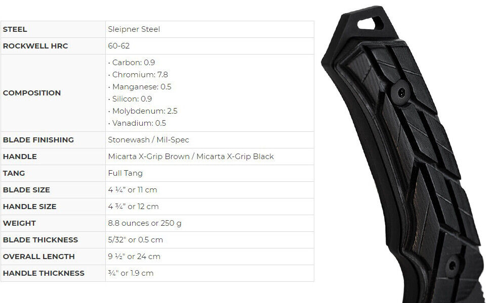 WOOX Rock 62 Mil-Spec Knife, Black Blade with XGRIP Handle - Velora