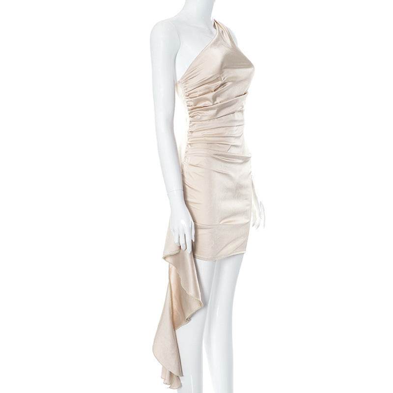 One-shoulder Sleeveless Mini Dress Sexy Slim Backless Skirt Party Wedding Dresses Womens Clothing - Velora