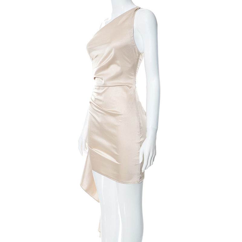 One-shoulder Sleeveless Mini Dress Sexy Slim Backless Skirt Party Wedding Dresses Womens Clothing - Velora