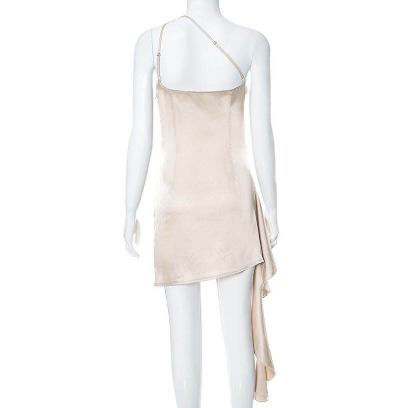 One-shoulder Sleeveless Mini Dress Sexy Slim Backless Skirt Party Wedding Dresses Womens Clothing - Velora