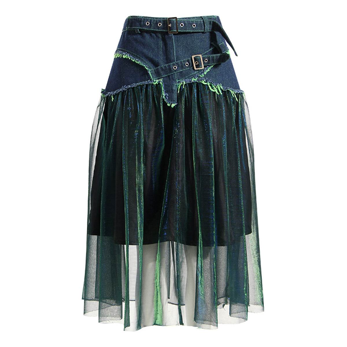 Denim Midi Skirt A Line Mid Length Street Style - Velora