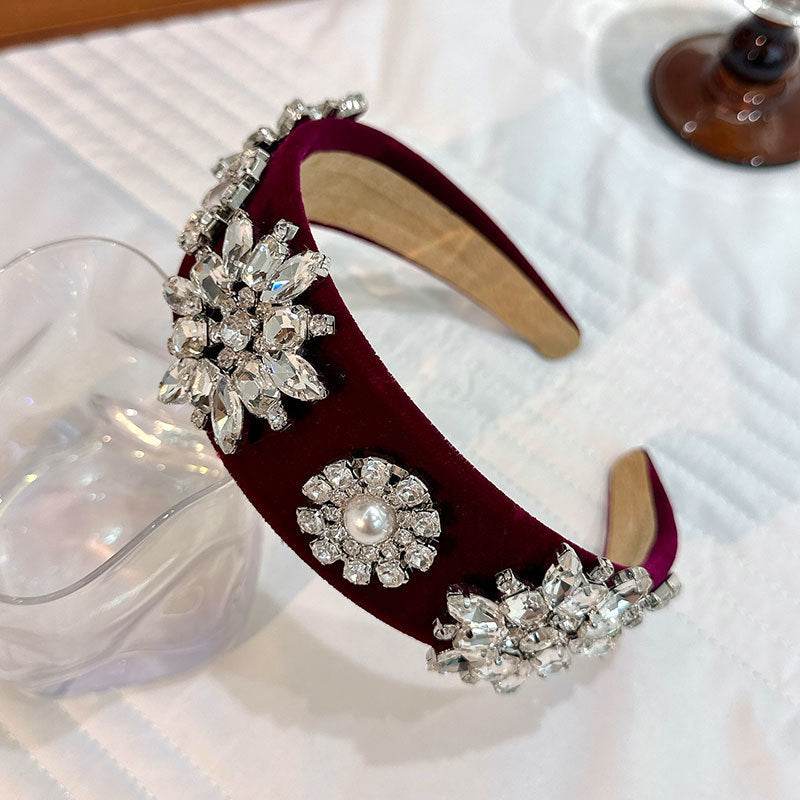 Retro Baroque Pearl Rhinestone Headband - Velora