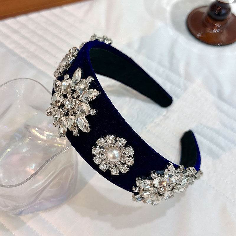 Retro Baroque Pearl Rhinestone Headband - Velora