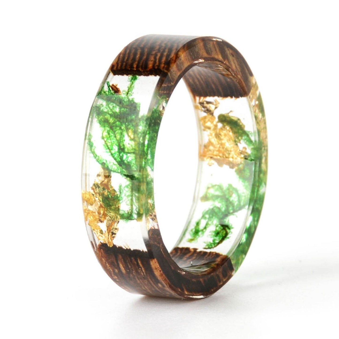 Handmade DIY romantic dry flower Real wood resin ring gold / silver paper inside ring women wedding party ring gifts for the lover - Velora