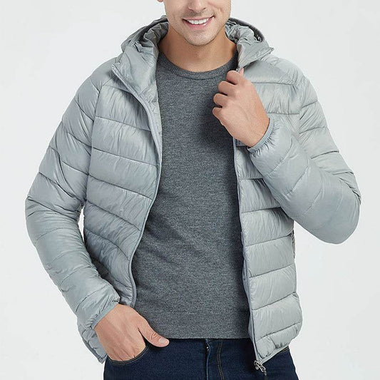 Men's Lightweight Hooded Coat Winter Warm Solid Color Zipper Jacket Fashion Portable Outerwear Top Clothing - Velora