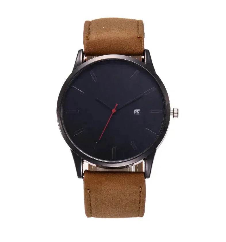 Men watch Fashion Business Large Dial Watch For Men's Matte Belt Simple Quartz Wrist Watch Men clock - Velora