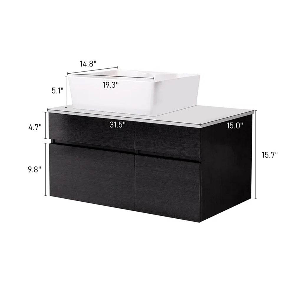 31.5 Inches Wall Mounted Single Bathroom Vanity With Engineered Stone Top - Velora