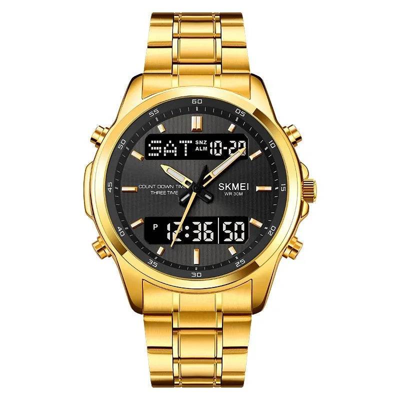 Multifunctional Men's Steel Strap Watch Double Display Sports - Velora