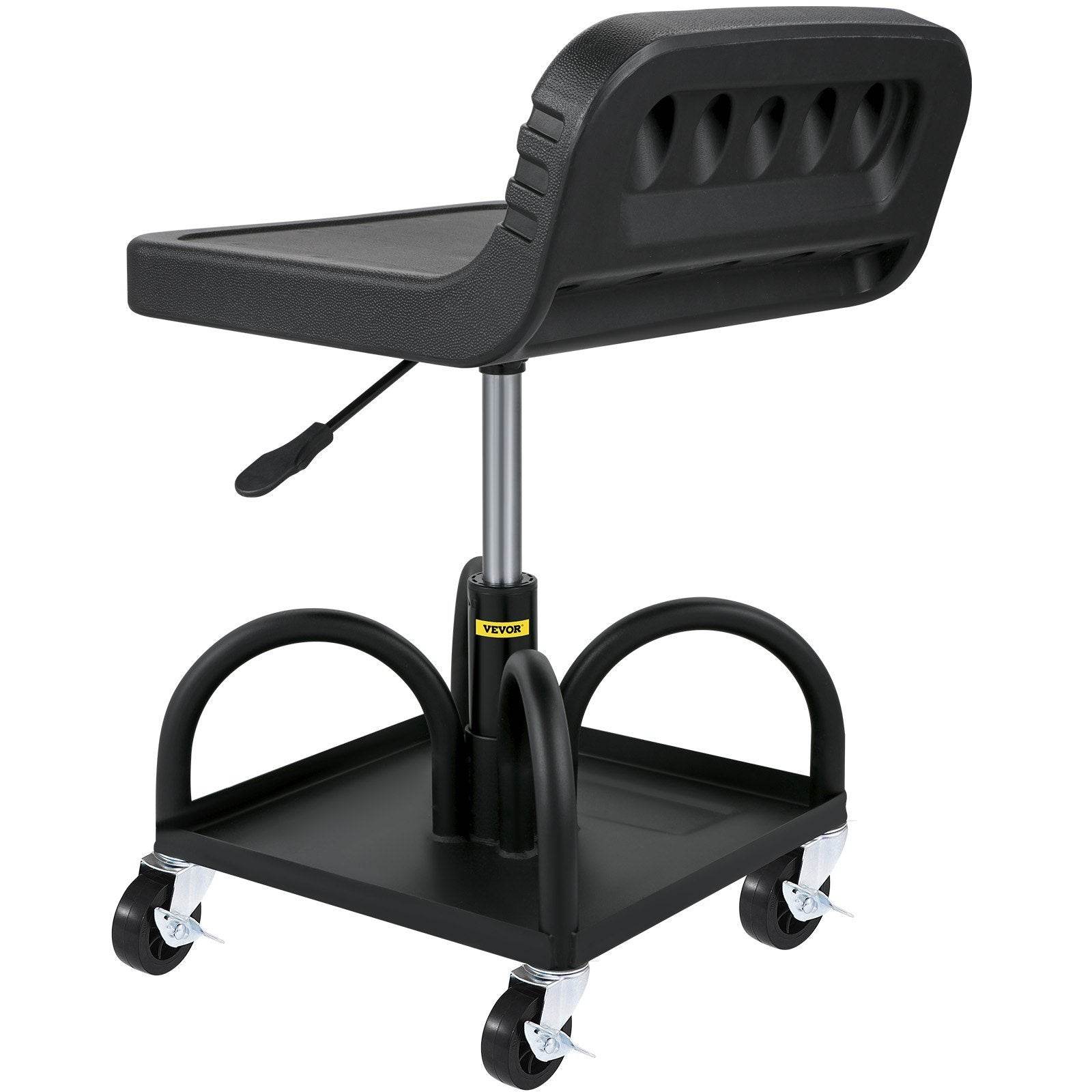Rolling Garage Stool, 300LBS Capacity, Adjustable Height From 15.7 In To 20.5 In, Mechanic Seat With 360-degree Swivel Wheels And Tool Tray, For Workshop, Auto Repair Shop, Black - Velora