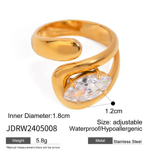 18K Gold Stainless Steel Open-end Zircon Ring High-grade Ins