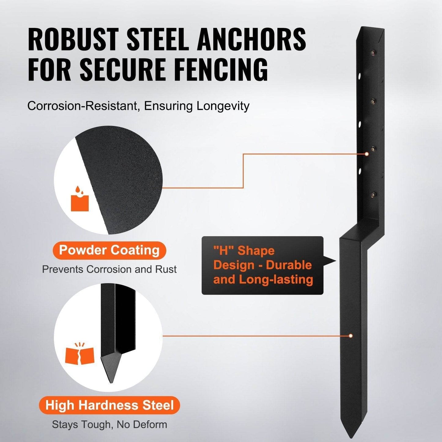 Fence Post Anchor Repair Kit, 4 Pack Inner Diameter 2 X2 Inches Heavy Duty Steel Fence Post Support Stakes, Anchor Ground Spike For Repair Tilted, Broken Wood Fence Post - Velora