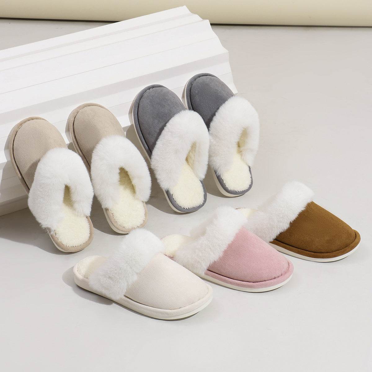 Winter Warm Plush Slippers Home Indoor Non-slip Bedroom Floor Soft Fuzzy Slipper For Couple Fashion Solid House Shoes - Velora