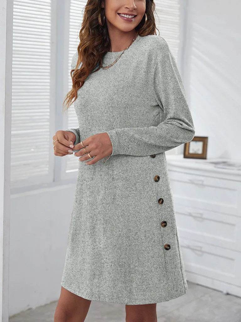 Long-sleeved Round-neck Straight Dress Fashion Casual Loose Solid Color Dress For Women Fall Spring Clothing - Velora