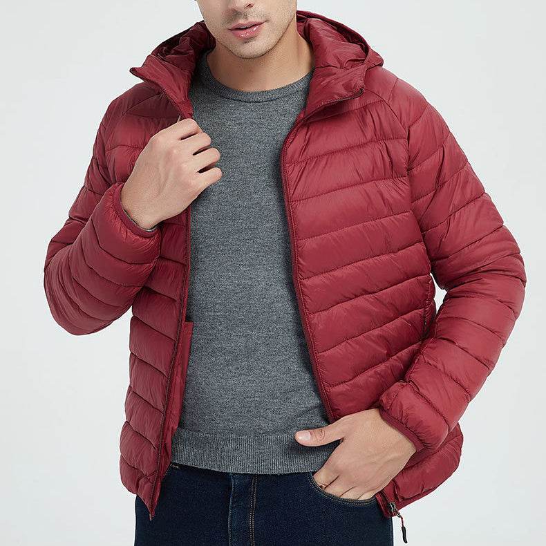 Men's Lightweight Hooded Coat Winter Warm Solid Color Zipper Jacket Fashion Portable Outerwear Top Clothing - Velora