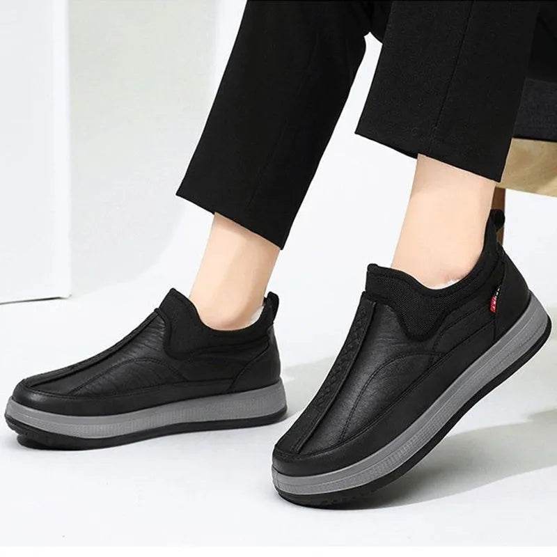 Winter Warm Fleece Snow Boots Round-toed Platform Ankle Boot Fashion Simple Non-slip Flat Cotton Shoes Men - Velora