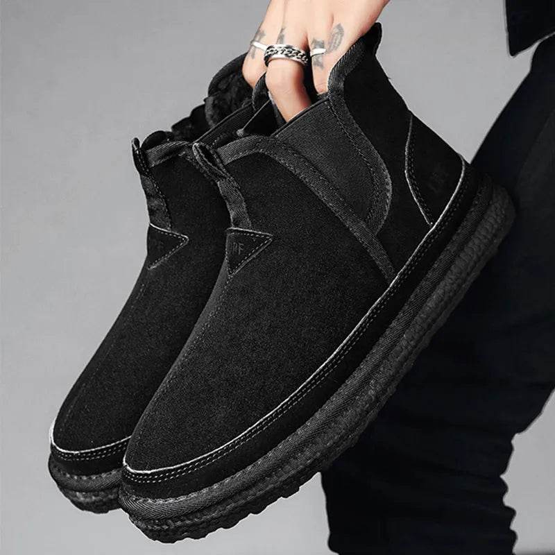 Winter Fleece Snow Boots Round-toed Flat Shoes Casual Warm Sports Shoes Men Ankle Boot - Velora