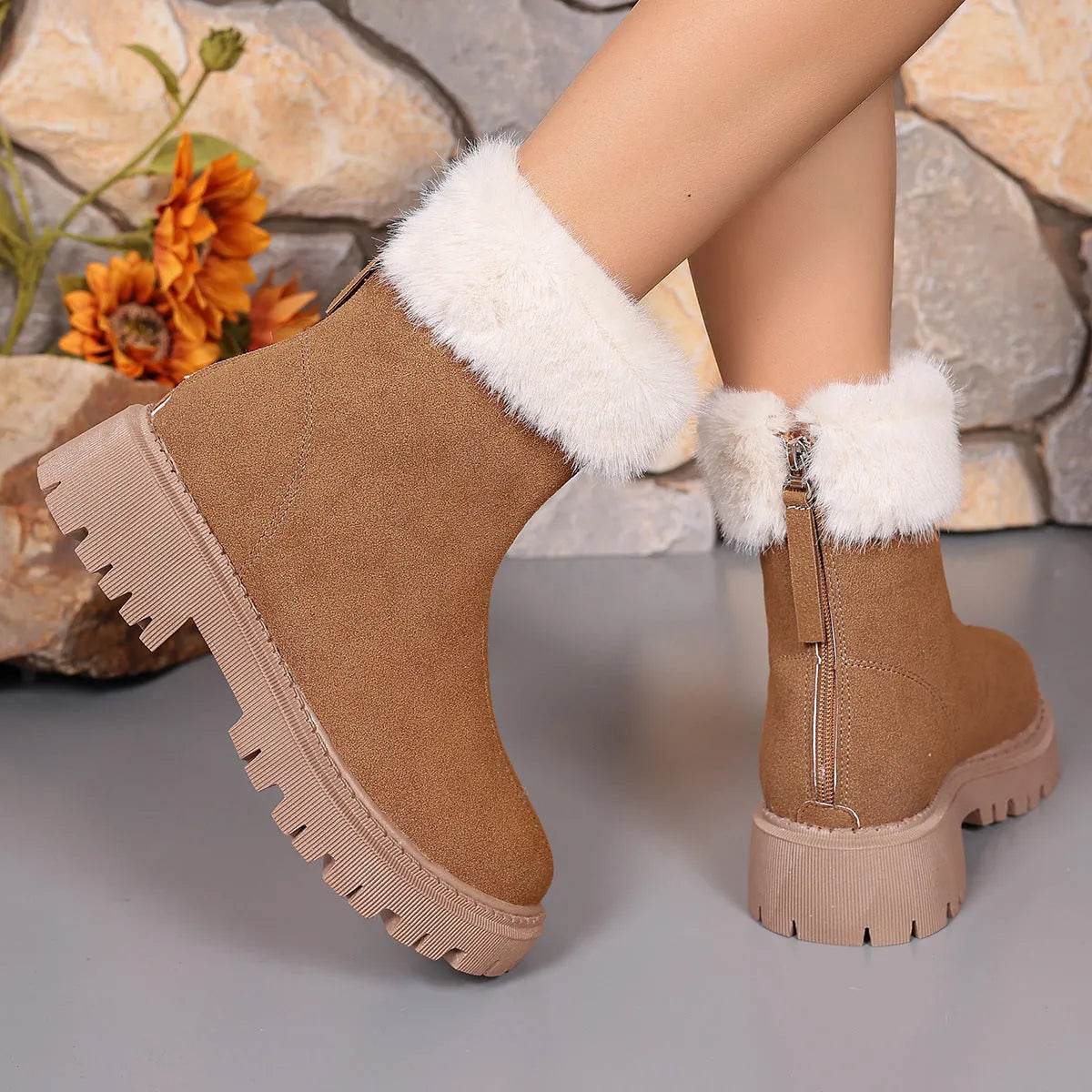 Square-heeled Snow Boots Winter Plus Velvet Platform Plush Shoes Fashion Warm Non-slip Mid-calf Boot For Women - Velora
