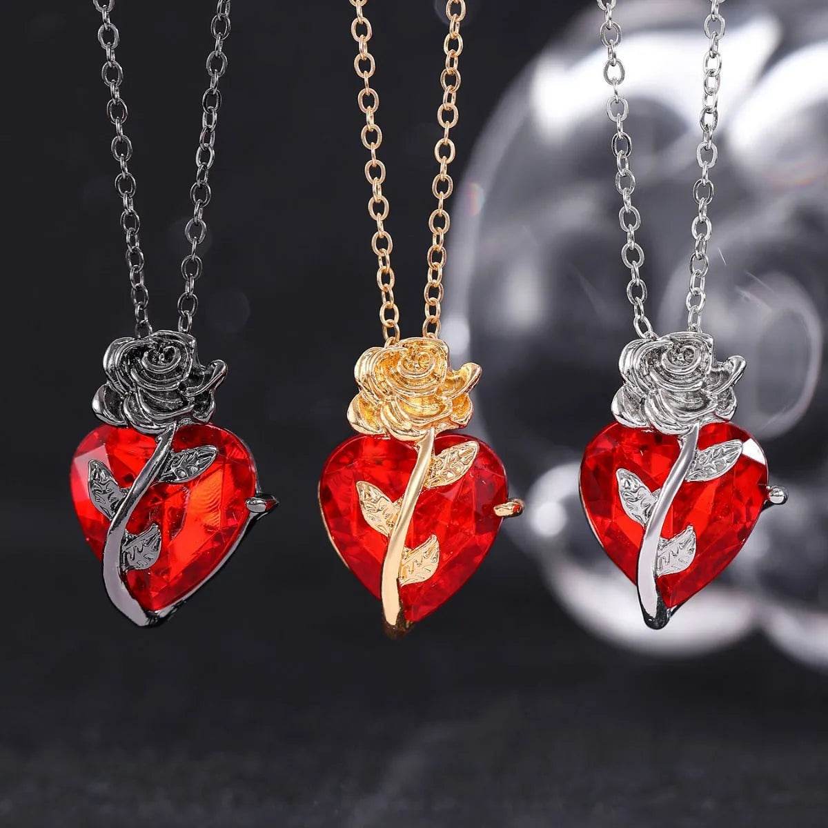 Punk Rose Love Necklace Fashion Personality Heart-shaped Clavicle Chain Pendant Necklace For Valentine's Day - Velora