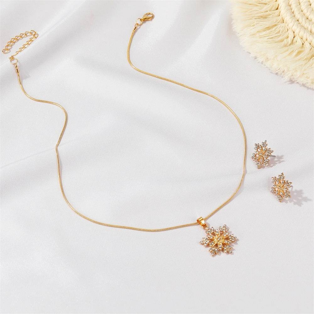 3pcs Snowflake Necklace Set With Rhinestones Earrings And Clavicle Chain Pendant Necklace Valentine's Day Gift - Velora